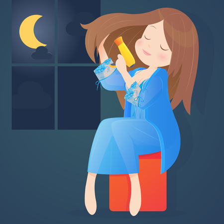 Woman with long hair holding blow dryerのイラスト素材