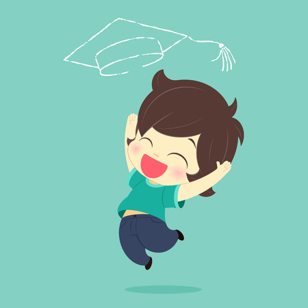 Children jumping for joy and tossing their graduation caps in the airのイラスト素材