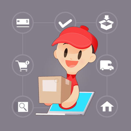 Cartoon Delivery Man Bring Goods To A Customerのイラスト素材