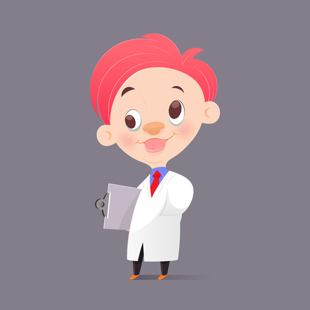 The Cartoon Professor Doctor In White Gown Have Crazy, Funny Face, Vector Illustrationのイラスト素材