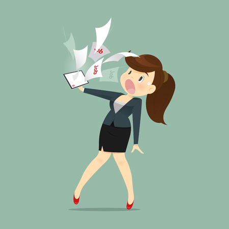 Cartoon Business Woman Shocked And Tired With Email Work A Receive From Manager, Vector illustrationのイラスト素材