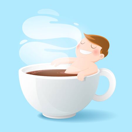 Good morning coffee cup,Concept with digital art drawing vector illustration about caffeine addiction men who bathe his love black coffee.のイラスト素材