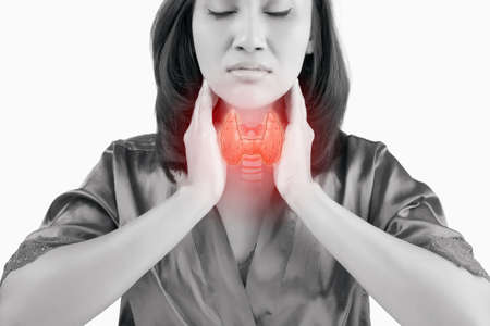 Illustration thyroid on the throat woman. isolated on white background.