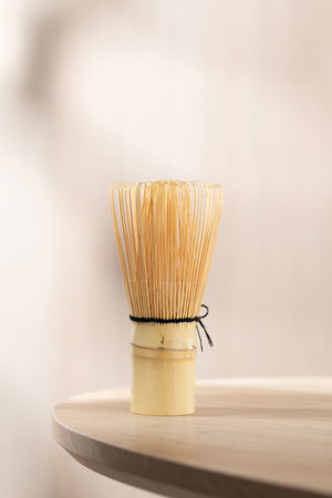 Handcrafted chasen bamboo whisk, essential for making smooth, frothy matcha in authentic Japanese tea ceremonies or peaceful home tea moments.の写真素材