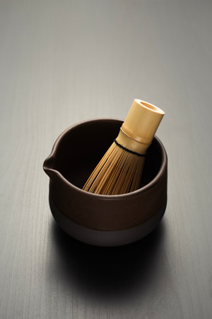 Japanese Chasen bamboo whisk with ceramic Chawan, perfect for crafting smooth Matcha in traditional...