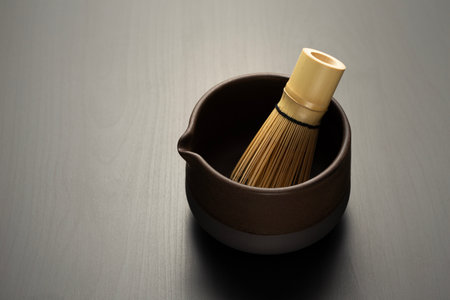 Japanese Chasen bamboo whisk with ceramic Chawan, perfect for crafting smooth Matcha in traditional...