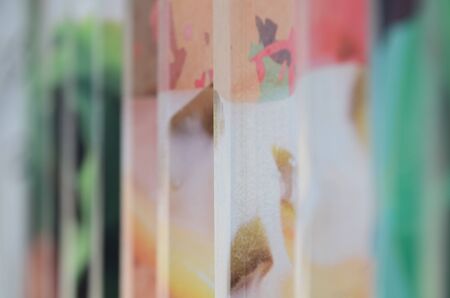 Colorful zinc wall paintings used as wallpaper.