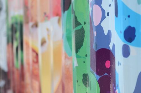 Colorful zinc wall paintings used as wallpaper.