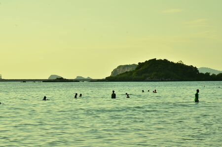 People relaxing on the beach.Tourists come and play the sea. Beautiful sand beach in thailandのeditorial素材