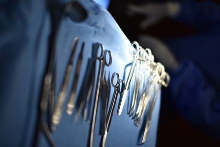 Surgical light in the operating room. Preparation for the beginning of surgical operation with a...