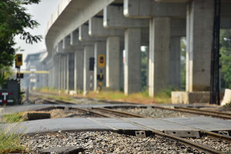 The length of the railway track.Railroad.Train Railroad tracks closeup.の写真素材
