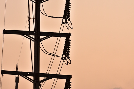 High-power tower Power transmission system.High voltage transmission line.high voltage pole Power...