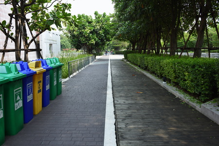 Environmental care Organize trash bins to separate trash for easy management in the park. Disposal of garbage is a type of tank classification. Environmental careの写真素材