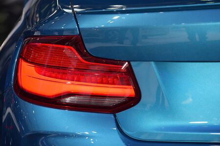 The new car headlights are beautiful.Car headlights look stylish.