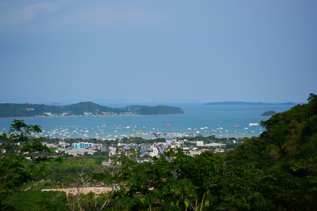 Sea view and Sky City View Harbor and beautiful sea From the top of the mountain in Phuket, Thailand.の写真素材