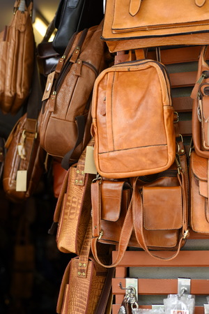 Leather bags made with handmade work are beautiful at the leather shops of the communities in...