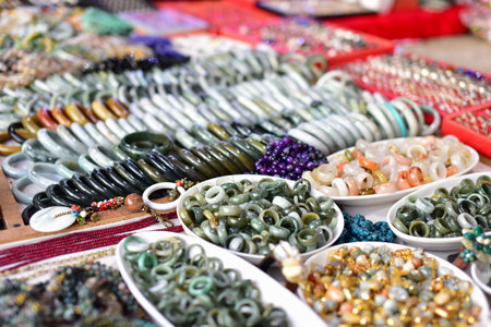 Colorful beads for sale at a bazaar in Istanbul, Turkeyの写真素材