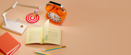 Education concept. 3d render of Book and pencil, Modern flat design isometric concept of Education...