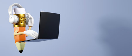 Digital Online Education. 3d render of computer. Application learning on phone, mobile website...