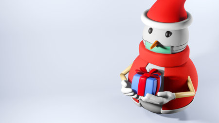 Snowman mask and snow 3d render,in coronavirus pandemic in merry christmas festival holiday.の写真素材