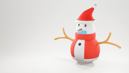 Snowman mask and snow 3d render,in coronavirus pandemic in merry christmas festival holiday.の写真素材