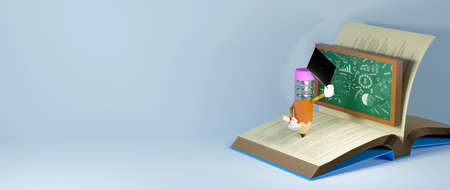 Education concept. 3d render of Book and pencil, Modern flat design isometric concept of Education...