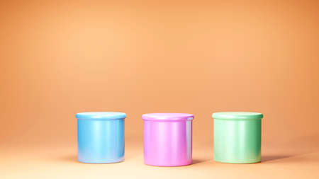 3D Rendering of Premium colorful podium mock on orange background, platform for product presentation.の写真素材
