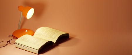 Education concept. 3d of Book on orange background. Modern flat design isometric concept of Education for website and mobile website. Landing page template. Back to school, banner design template.の写真素材