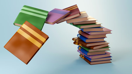 Education concept. 3d of books on blue background. Modern flat design isometric concept of Education for website and mobile website. Page template. Back to school, banner design template.の写真素材