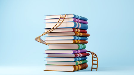 Education concept. 3d of books on blue background. Modern flat design isometric concept of Education for website and mobile website. Page template. Back to school, banner design template.の写真素材