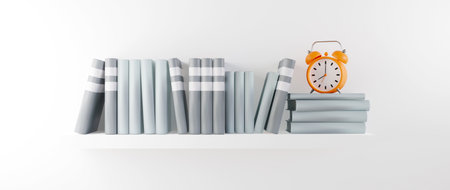 Education concept. 3d of books, clock on white background. Modern flat design isometric concept of...