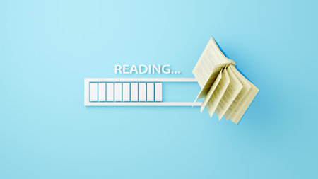 Education concept. 3d of book and download bar on blue background. Modern flat design isometric...
