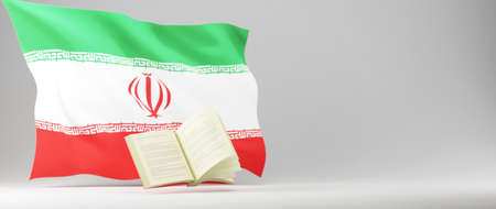 Education concept. 3d of book and Iran flag on white background. Modern flat design isometric concept of Education. Back to school.の写真素材
