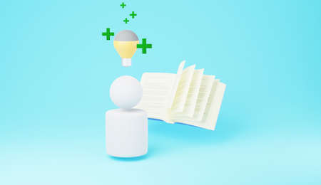 Education concept. 3d of book and light bulb on blue background. Modern flat design isometric concept of Education. Back to school.の写真素材