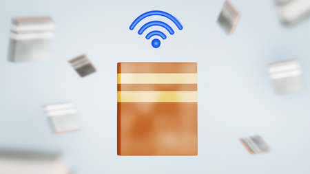 Digital Online Education. 3d of book and internet icon about learning on phone, computer. social distance concept. Classroom Online internet network.の写真素材