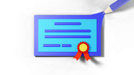 Education concept. 3d of colored pencil and degree certificate on white background. Modern flat design isometric concept of Education. Back to school.の写真素材