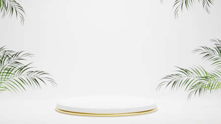 Minimal luxury white design Cylinder box podium in white concrete wall background. Display scene stage platform showcase, product, presentation, cosmetic. 3D renderの写真素材