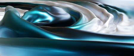 3d render of green and white cloth. iridescent holographic foil. abstract art fashion background.