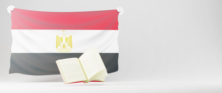 Education concept. 3d of book and Egypt flag on white background. Modern flat design isometric concept of Education. Back to school.の写真素材