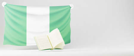 Education concept. 3d of book and Nigeria flag on white background. Modern flat design isometric...