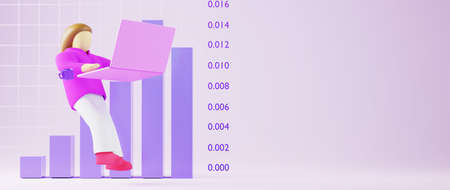 3D render of business woman. Shopping online and e-commerce on web business concept. Secure online payment transaction with smartphone.の写真素材