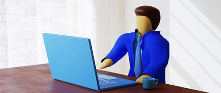 3D render of a man and notebook. Shopping online and e-commerce on web business concept. Secure online payment transaction with smartphone.の写真素材