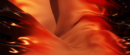 3d render of orange and brown cloth. iridescent holographic foil. abstract art fashion background.