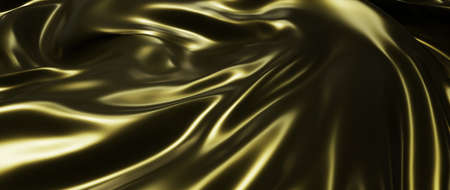 3d render of dark and gold silk. iridescent holographic foil. abstract art fashion background.の写真素材