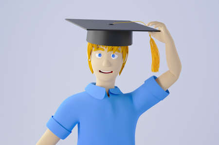 Education concept. 3d of A kid wearing a graduate hat on white background. Modern flat design isometric concept of Education. Back to school.の写真素材