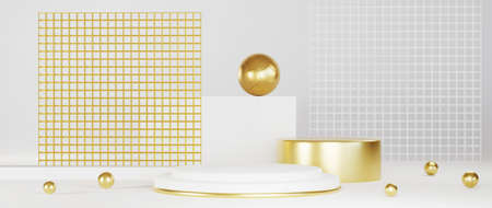 Minimal luxury white design Cylinder box podium in white concrete wall background. Display scene stage platform showcase, product, presentation, cosmetic. 3D renderの写真素材