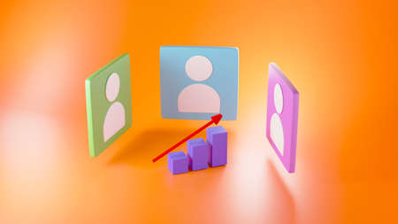 3D render of person icons and bar graph. Business online and e-commerce on web shopping concept. Secure online payment transaction with smartphone.の写真素材