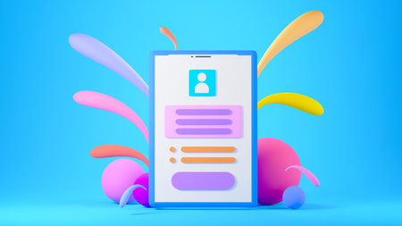 3D render of mobile and colorful background. Business online mobile and e-commerce on web shopping concept. Secure online payment transaction with smartphone.の写真素材