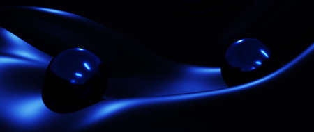 3d render of blue ball and silk. iridescent holographic foil. abstract art fashion background.