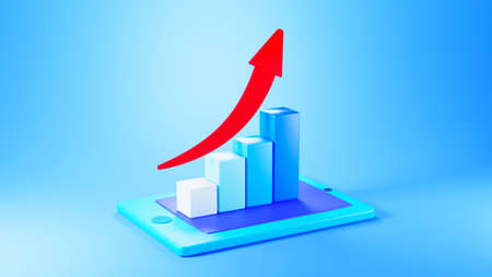 3D render of bar graph on mobile. Business online mobile and e-commerce on web shopping concept....